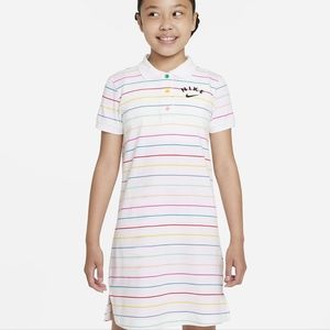 GIRLS NIKE SPORTSWEAR STRIPED POLO DRESS. SIZE: LARGE